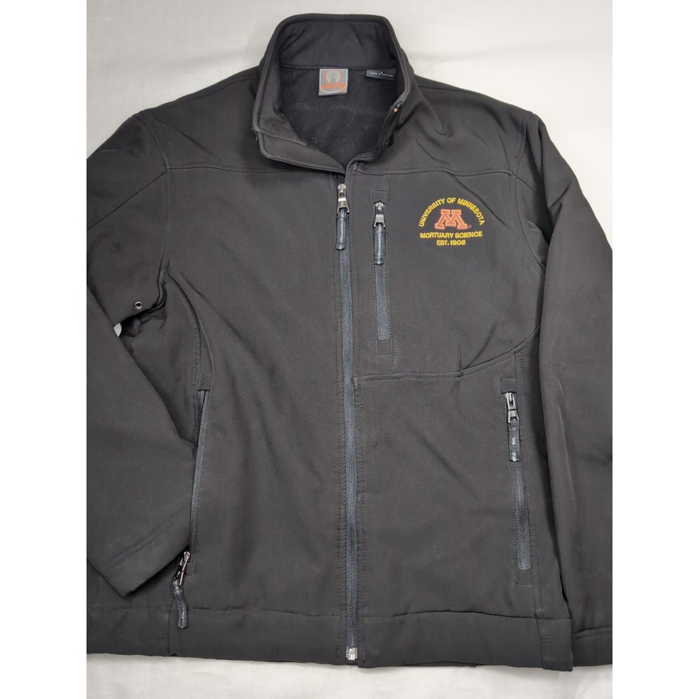 Weatherproof Mens Small black softshell jacket U of M Mortuary Science Whimsy